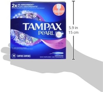 Tampax Pearl Plastic Tampons Ultra Absorbency Unscented 18 Count - Pack of 12 (216 Total Count)