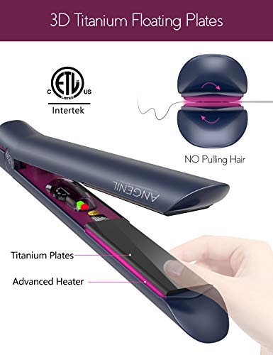 ANGENIL Professional Titanium Flat Iron 1 inch Hair Straightener and Curler 2 in 1 with Adjustable Temp for All Hair Types Anti-Static Dual Voltage Travel Size with Silicone Resistant Mat Pouch