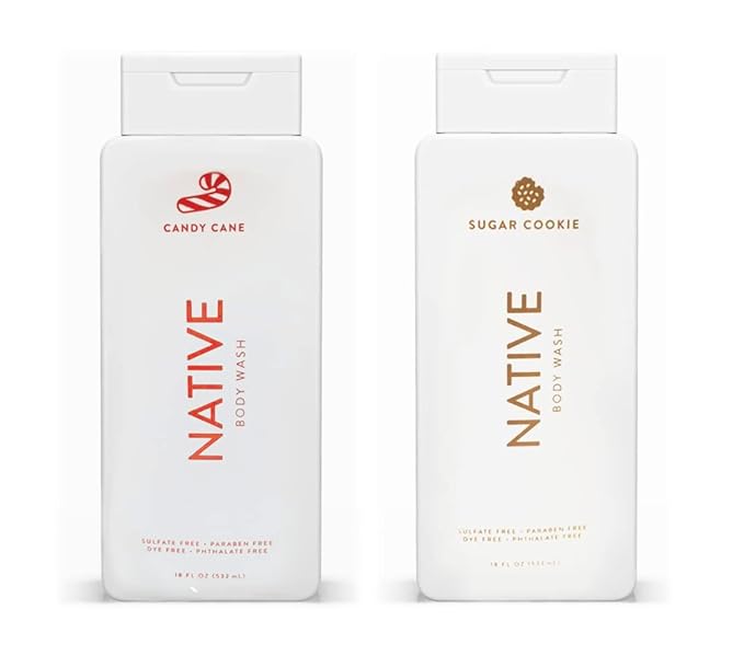 Native Special Edition Winter Body Wash |for Women &amp Men | Sulfate Free Paraben Free Dye Free with Naturally Derived Clean Ingredients 18 oz each (2 Pack) (Candy Cane &amp Sugar Cookie)