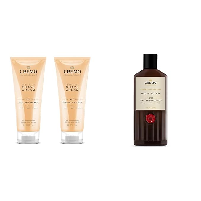 Cremo Coconut Mango Shave Cream for Women 2-Pack and Italian Bergamot Body Wash for Men 16 oz