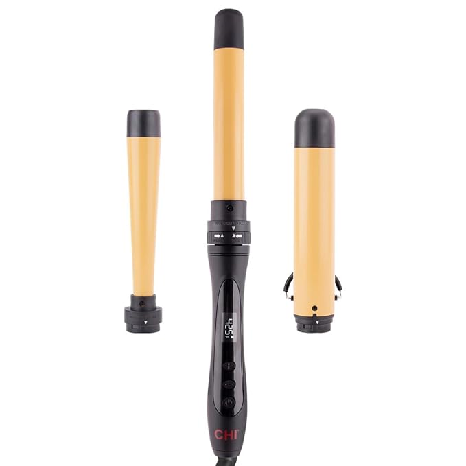 CHI Interchangeable Curling Wand 3 Barrel Attachments For Versatile Curls 0.5-1.25 Inverted Tapered Barrel 1 &amp 1.5 Barrel