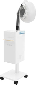 Professional Hair Steamer Multifunctional Hair Care Nano Steamer Equipment 110V Stand Up Base Nano Hair Steamer with 4 Wheels High Sealing Steam Cap Sturdy Base intuitive Control Panel White