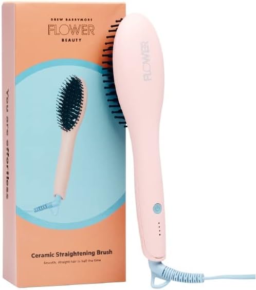 FLOWER BEAUTY Ceramic Straightening Brush - Black 4 Heat Settings for Smooth Frizz-Free Straight Hair - All Hair Types