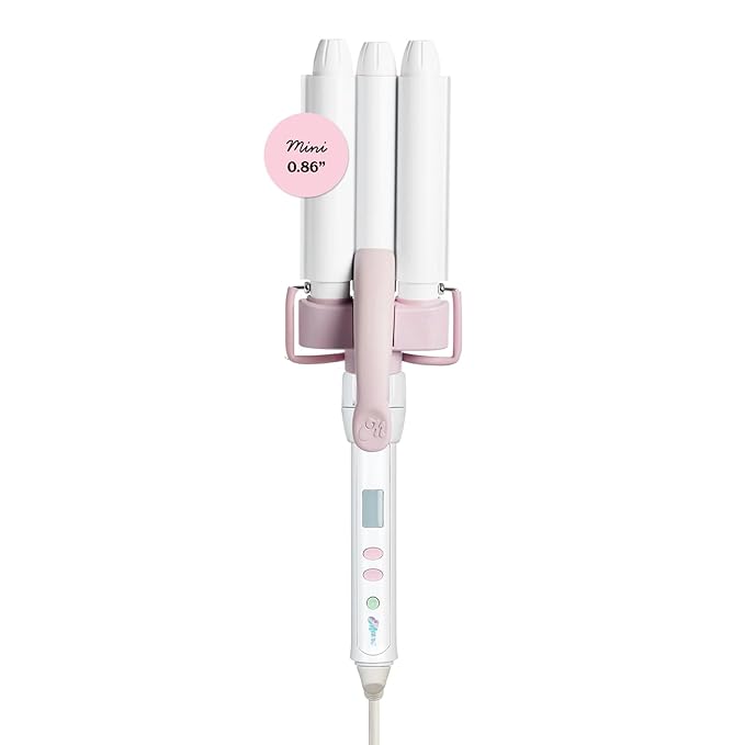 Mane 0.86 Triple Ripple Mini Waver &amp Power Base Hair Tool Bundle - Mini 3 Barrel Hair Waver for Natural-Looking Waves Frizz-Free Volume &amp Beachy Texture - Includes Power Bottom Base (1 Count