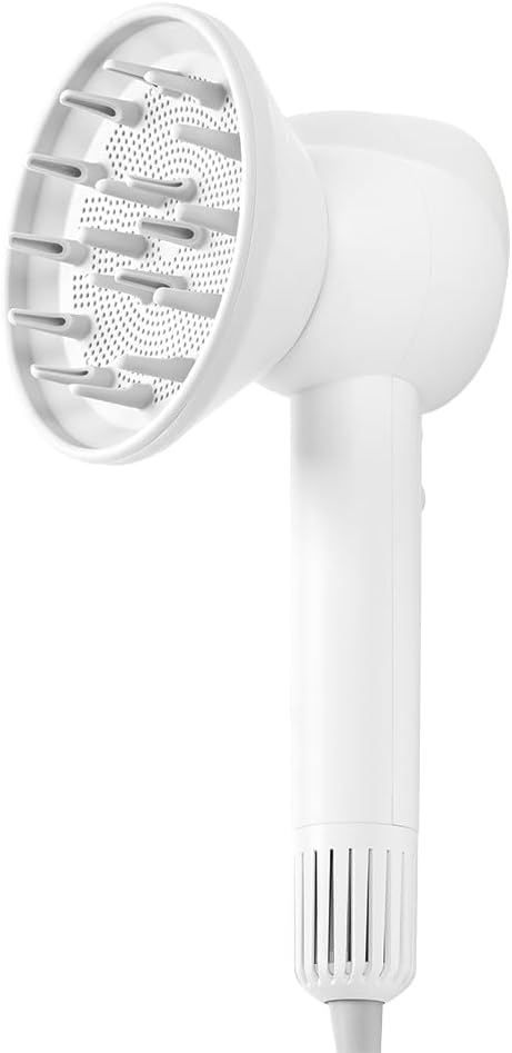 High-Speed Ionic Hair Dryer 1400W Brushless Motor 110000 RPM with Anti-Tangle Handle Lightweight 3 Speeds &amp 4 Heat Cold Shot Memory Magnetic Attachments for Home/Travel White