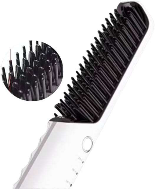 2 in 1 Rechargeable Cordless Hair Straightener Iron and Curling Iron. Heat Brush Straightener and Flat Iron Comb for Curly Hair. Automatic Constant Temperature Technology with Third Gear.