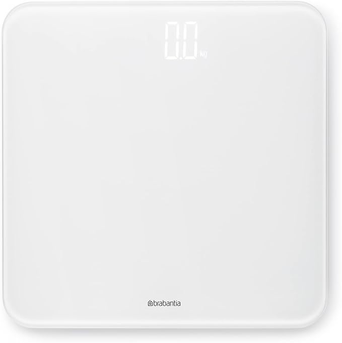 Brabantia Renew Digital Bathroom Weighing Scales (White) Battery-Powered Personal Body Weight Scales with Backlit LED Display