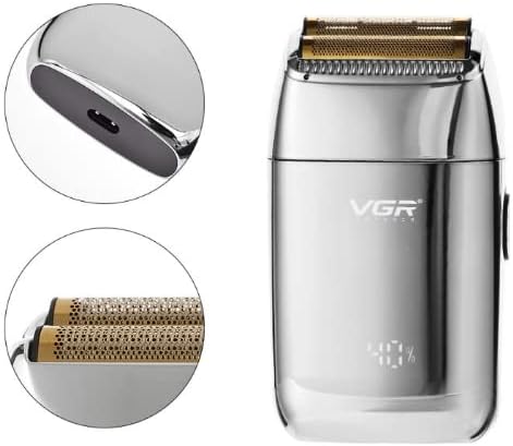 Professional Rechargeable Shaver/Shaper 9000rpm Up to 60 Minutes of Run Time - Bump-Free Ultra-Close Shave (Silver)