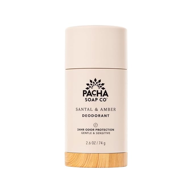 Pacha Soap Co. Aluminum-Free Deodorant - Santal &amp Amber Scented 24-Hour Odor Protection for Gentle &amp Sensitive Skin Clean Ingredients Baking Soda-Free Made in the USA 2-Pack (2.6 oz Each)