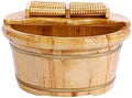 Foot TubHome Solid Cypress Wood Acupuncture Points Massage Foot Basin Foot Spa Wooden Tub with Cover Foot Bath Soaking Tub Movable Universal Wheel