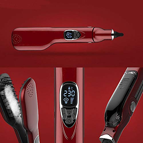 Professional Salon Steam Ceramic Hair Straightener Best 3D Ion Wet Hair Iron Straightening Brush Travel Kit Wide Hair Straightener Comb for All Women Hair Dual Voltag (Red)