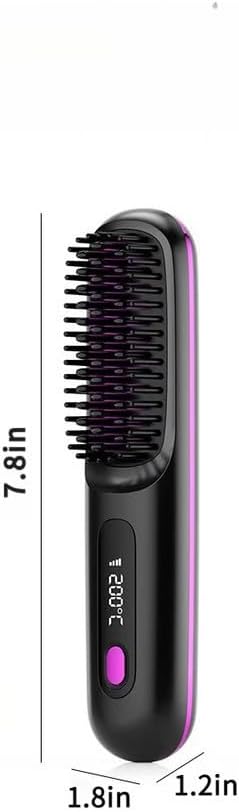 Portable Straightener Brush - go Brush proPortable Mini Hair Straightening with 3 Temperature Settings &amp LED Display USB Rechargeable Fast Heating Hairs for Travel (Light Purple)