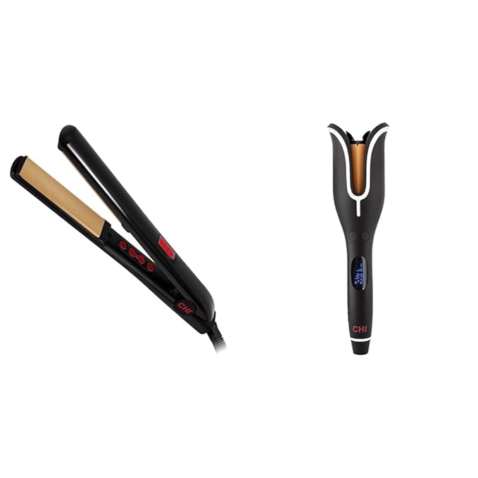 CHI PRO G2 Digital Titanium Infused Ceramic 1 Straightening Hairstyling Iron &amp Spin N Curl in Onyx Black. Ideal for Shoulder-Length Hair Between 6-16” inches.