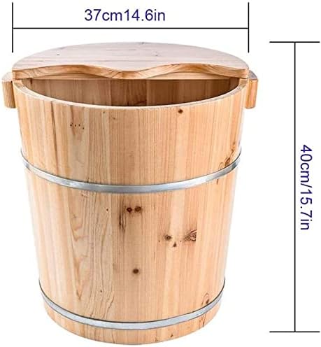Foot Tub Wooden Foot Basin Household Wooden with Massager Foot Bath Barrel 40Cm Heightened Foot Bath Barrel Elevated Fumigation Barrel with Lid with Stool Natural Thicken Foot Basin foot Bath Woode