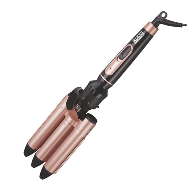 Rucci 3 Jumbo Barrel Curling Iron Wand Crimper Instant Heating Beachwaver Beachy Hair Style Bender in a Matter of Minute Ceramic Long-Lasting Curly Wavy Hair