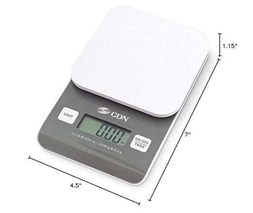 CDN SD0202 Digital Precision Scale 2 lb./1000 g 1.15 Height 4.5 Width 7 Length