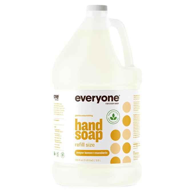 Everyone 3-in-1 Soap Body Wash Bubble Bath Shampoo 32 Ounce (Pack of 2) Unscented &amp Liquid Hand Soap Refill 1 Gallon Meyer Lemon and Mandarin