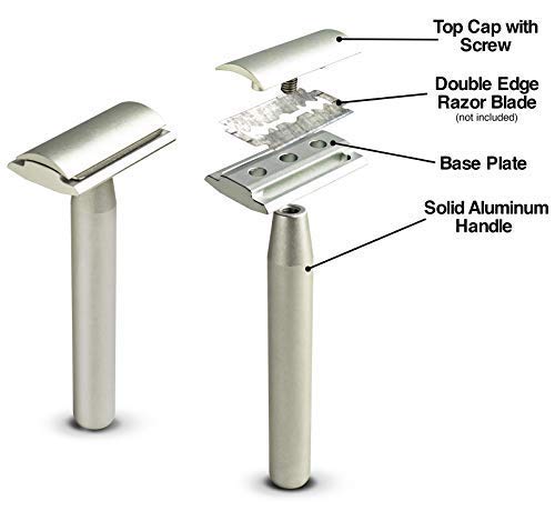 Aluminum Double Edge Safety Razor - Raw Silver | Three Piece Double Edge Safety Razor
