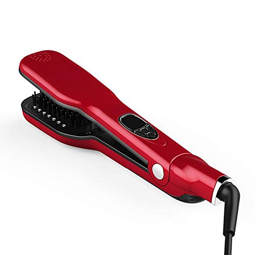 Professional Salon Steam Ceramic Hair Straightener Best 3D Ion Wet Hair Iron Straightening Brush Travel Kit Wide Hair Straightener Comb for All Women Hair Dual Voltag (Red)