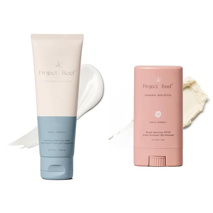 Project Reef After Sun Cooling Lotion &amp SPF 50 Sunscreen Stick Bundle - Reef Friendly Ocean Safe Nourishing Vegan Sunscreen for All Ages No White Residue Sustainable Packaging