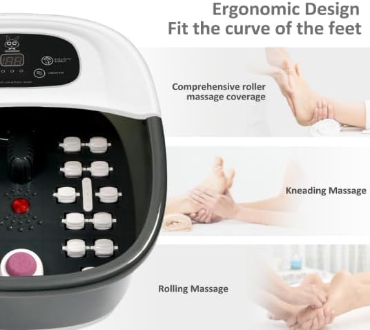 Foot Spa Bath Massager with Heat Bubbles Vibration &amp Jets Adjustable Temperature Foot Soaker with Red Light 22 Massage Rollers Includes 16 oz Lavender Epsom Salt Black