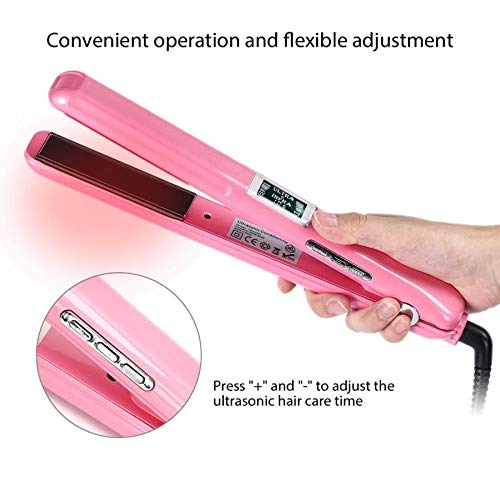 Professional Recovers Damaged Hair Tool with Ultrasonic Infrared Hair Care Iron Cold Flat Iron Hair Treament Styler LCD Display Infrared Hair Straightener Ceramic Flat Iron (Pink)