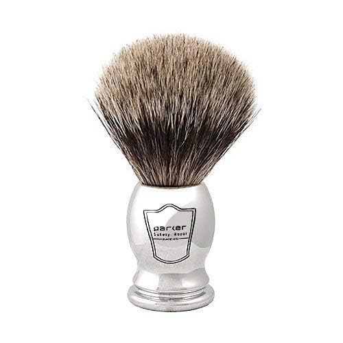 Parker 82R Heavyweight Double Edge Butterfly Safety Razor Set - Includes Badger Shave Brush Chrome Stand and 5 Premium Platinum Razor Blades