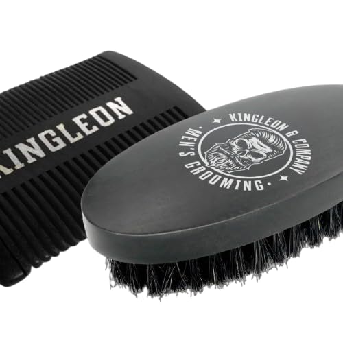 Kingleon Premium Beard Brush and Comb Set for Men – Natural Bristle Beard Brush Wide-Tooth Wooden Beard Comb with Travel Bag – Grooming Kit for Styling Detangling &amp Healthy Beard Care