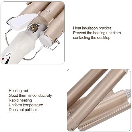 Electric Hair Curler Professional 3 Hair Curling Iron Hair Waver Hairdressing Styling Tool for Women or Girls 22mm (Champagne)(US)