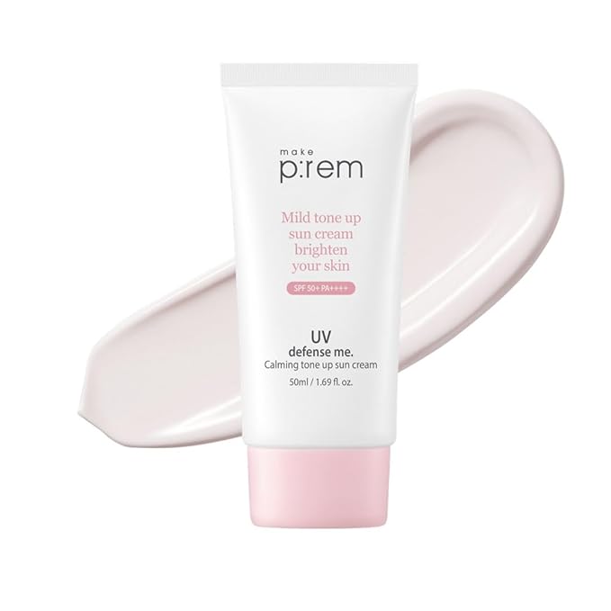MAKE P:REM UV Defense Me. Calming Tone Up Sunscreen Non-Nano Zinc Oxide Reef Safe Chemical Free Non-Greasy SPF 50 Korean Sunscreen1.69 fl. oz. (50ml)