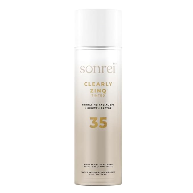 Sonrei Clearly Zinq Hydrating Tinted Facial SPF 35 + Anti-aging Growth Factor Sunscreen Mineral Gel &amp Primer | Broad Spectrum UV Protection | Water Resistant Vegan | Non-greasy - 1.7 Fl oz.