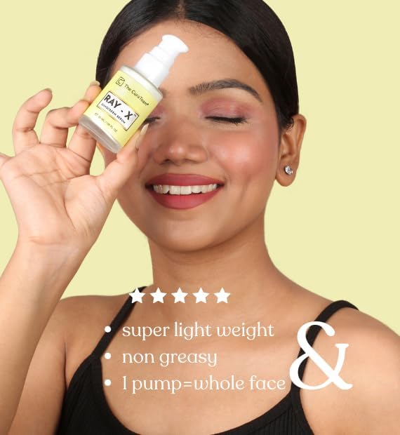 RAY-X™ Sunscreen Serum SPF 50 PA+++ with Suncat DE Broad Spectrum | UV A UV B | Blue Light Protection | Titanium Dioxide for Sun burn Sun Damage by Harmful Rays | Glowing Skin | 30ml
