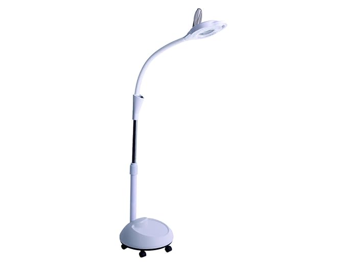 Elitzia Led Cold Light Magnifying Lamp 5 Times Magnification Movable Pulley Base Beauty Lamp for Facial Care Tattoo Or Reading ETH3008(White 3 Rings Lamp Beads)