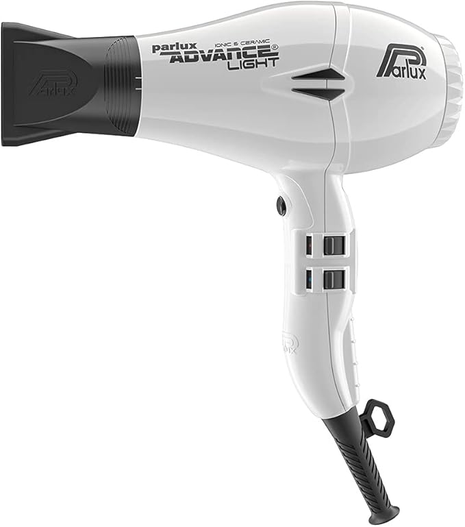 Parlux Advance Light White Ionic &amp Ceramic Hair Dryer + M Hair Designs Metal Mesh Diffuser (Bundle) – Lightweight Fast-Drying Frizz-Control Blow Dryer for Salon-Quality Styling