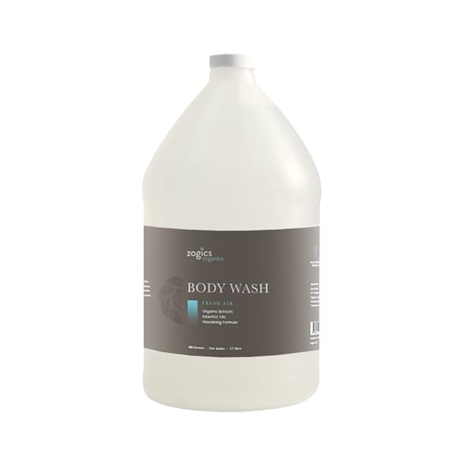 Zogics Organics Body Wash – Moisturizing Body Wash for Men and Women Plant-Based Formula Made with Essential Oils &amp Goat Milk Great as Body Wash Refill in Facilities (Fresh Air Scent 4 Gallon C