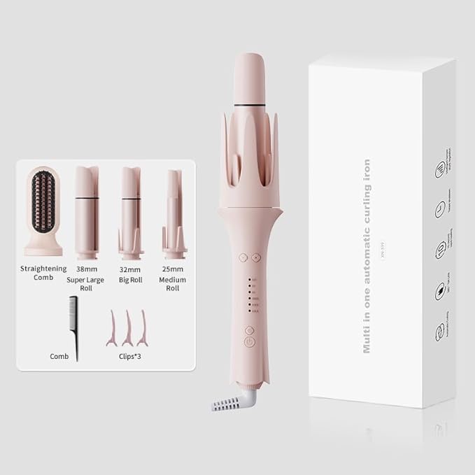 4 in 1 Automatic Curling Iron Set with Interchangeable Barrels(11.21.5) 3 Ionic Beach Waves Portable Hair Curlers &amp 1 Straightener CombAnti-Scald &amp Tangle-Free3 Temp Settings Timer