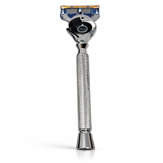 Flex Ball Handle Shaving Razor – All Chrome Long Handle Razor with Flex Pivot Technology &amp Diamond Knurled Grip for Men’s Precision Shaving