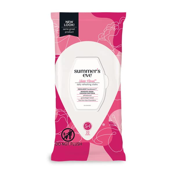 Summer's Eve Feminine Cleansing Cloths Sensitive Skin Sheer Floral 32 ea (Pack of 9)
