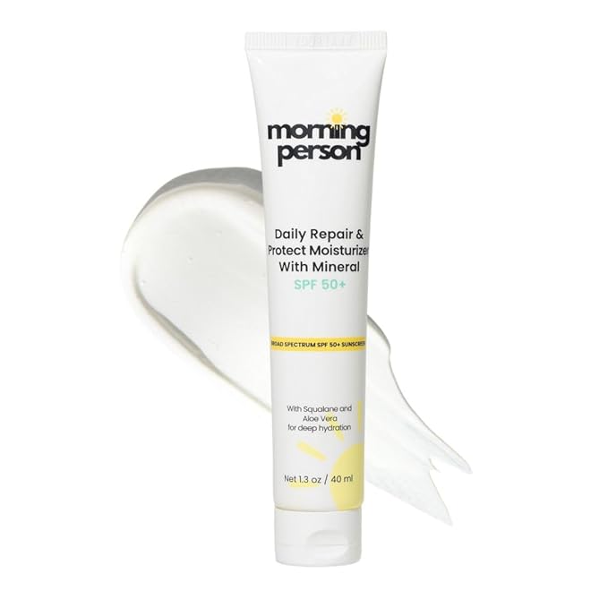 Daily Repair &amp Protect Moisturizer with Mineral Sunscreen Face SPF 50+ I With Squalane and Aloe Vera for Deep Moisture I UVA/UVB &amp Blue Light Protection I No White Cast I Reef Safe I Vegan