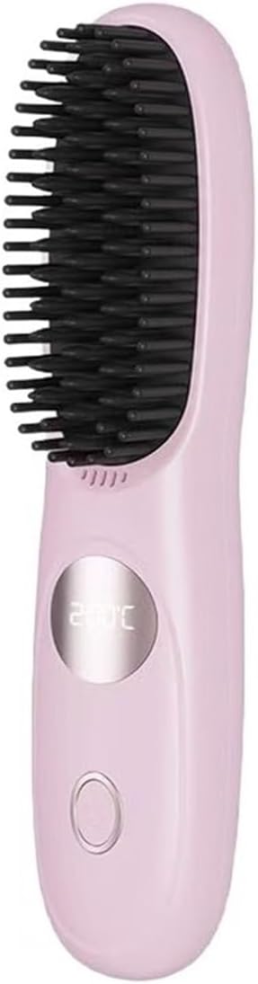 Cordless Hair Straightener Brush Portable Mini Hair Straightening Brush with 3 Temperature Settings &amp LED Display USB Rechargeable Fast Heating Hairs Brush for Travel(Pink)