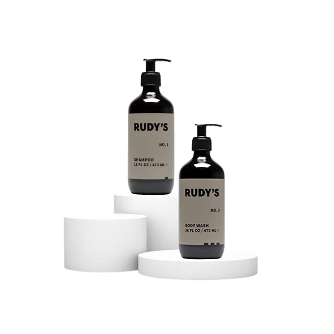 RUDY's 1-3 Shower Essentials Bundle - Shampoo and Body Wash - Natural Ingredients Sulfate &amp Paraben Free (16 fl oz Each)