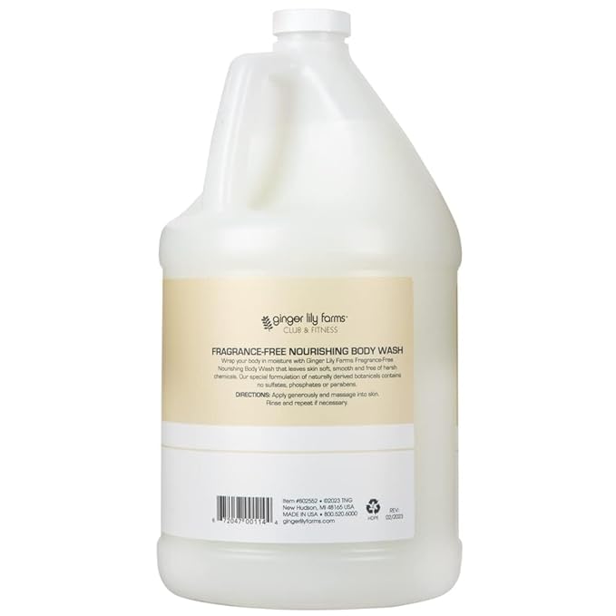 Ginger Lily Farms Club &amp Fitness Nourishing Body Wash 100% Vegan &amp Cruelty-Free Bath &amp Shower Gel for Men and Women Fragrance Free 1 Gallon (Pack of 4)