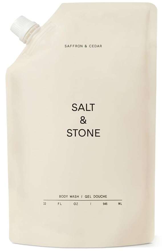 Salt &amp Stone Body Wash with Antioxidants for Deep Moisture | For Women &amp Men Sulfate Paraben &amp Dye Free Leaving Skin Soft and Hydrated | Saffron &amp Cedar Refill 32 fl oz