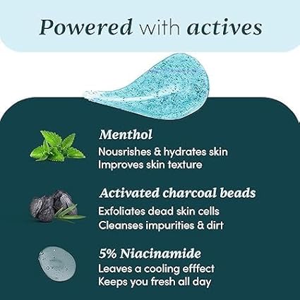 3 in 1 Action Charcoal &amp Menthol Body Wash | With Menthol 5% Niacinamide &amp Activated Charcoal Beads 250ml