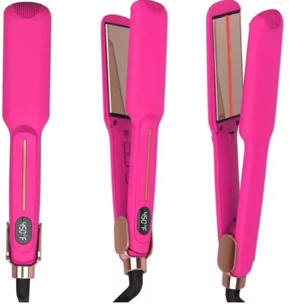 Professional Hair Straightener Titanium Flat Iron with LCD Display 8-Point 3D Floating Plates Fast Heating Pink 1.5 Inch Wide Plate
