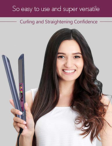 ANGENIL Professional Titanium Flat Iron 1 inch Hair Straightener and Curler 2 in 1 with Adjustable Temp for All Hair Types Anti-Static Dual Voltage Travel Size with Silicone Resistant Mat Pouch