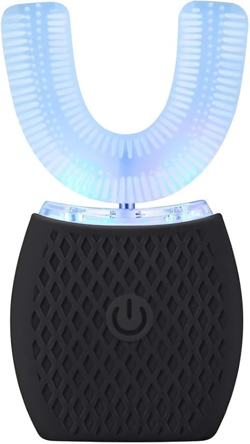 Automatic 360 Sonic Toothbrush Waterproof Rechargeable Portable Electric Ultrasonic Teeth Whitening Brush for Travel and Household (Black)