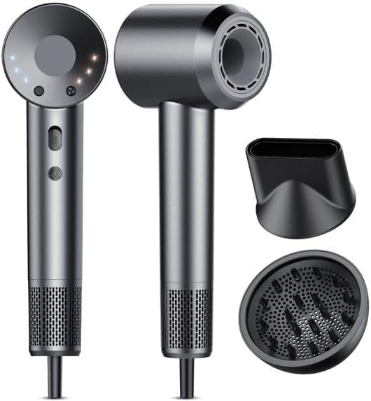 Hair Dryer 160000 RPM Professional High Speed Blow Dryer Heat-Control &amp Low Noise Hairdryer for Faster Drying Hair Types Travel with Diffuser Deep Grey