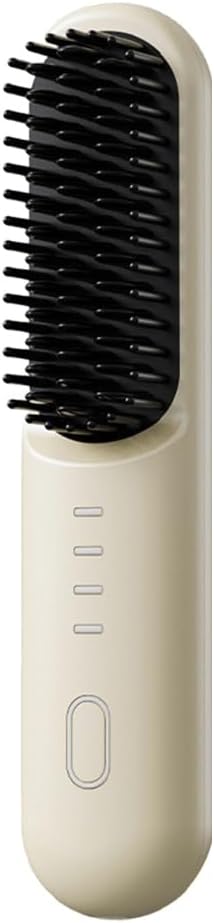 Cordless Hair Straightener Brush 2 in 1 Curl &amp Straighten Styling Tool USB-C Rechargeable Ceramic Heated Brush with 4 Heat Settings Portable Travel Hair Tool for Short &amp Long Hair (Beige)