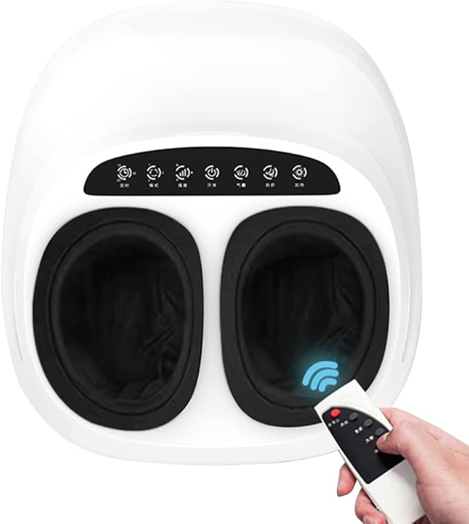 Foot Massager Machine with Heating 3 Massage/Pressure Modes Remote Control Electric Shiatsu Deep Kneading Heated Foot Massage for Plantar Fasciitis Neuropathy Pain Relief Therapy (White)